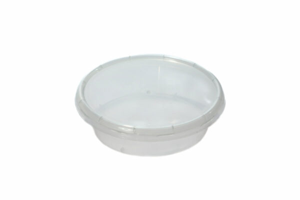 Set of 200 ml round container and lid with seal-secured closure